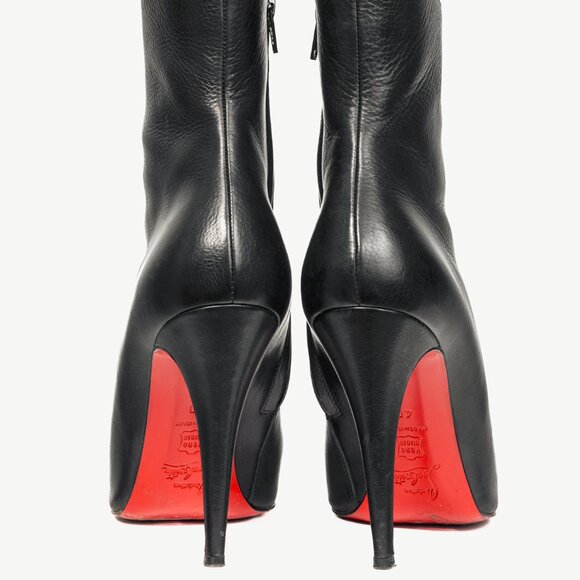 Christian Louboutin Black Grained Leather Heeled Booties - Picture 3 of 9